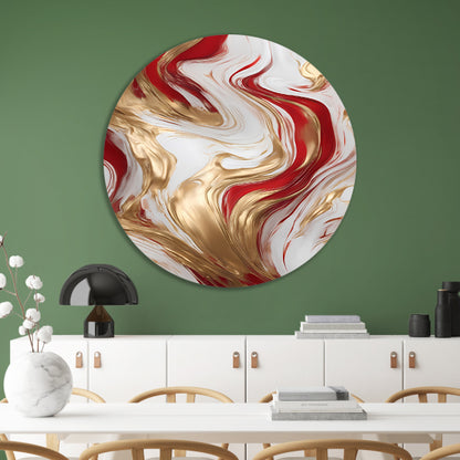 Gouden en Rode Abstracte Vloeibaarheid aluminium muurcirkel