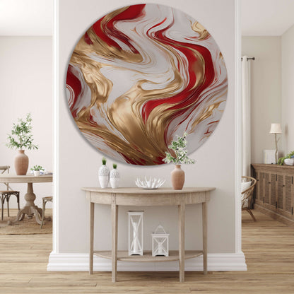 Gouden en Rode Abstracte Vloeibaarheid aluminium muurcirkel