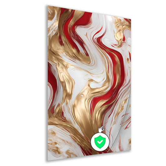 Gouden en Rode Abstracte Vloeibaarheid poster