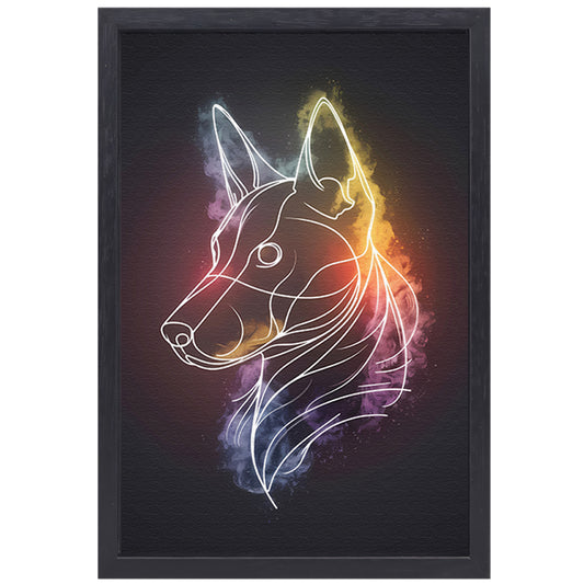Abstracte Kleurrijke Hond Lijntekening canvas met baklijst