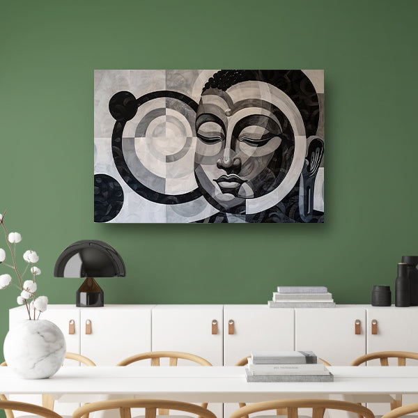 Surrealistisch Boeddha ontwerp met geometrische patronen poster