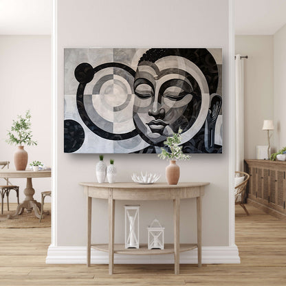 Surrealistisch Boeddha ontwerp met geometrische patronen poster