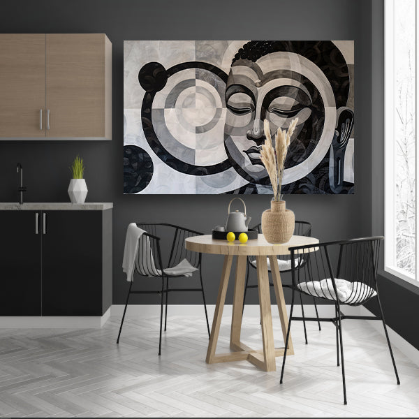 Surrealistisch Boeddha ontwerp met geometrische patronen poster