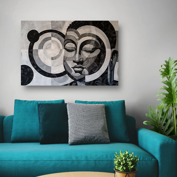 Surrealistisch Boeddha ontwerp met geometrische patronen poster