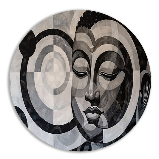 Surrealistisch Boeddha ontwerp met geometrische patronen forex muurcirkel