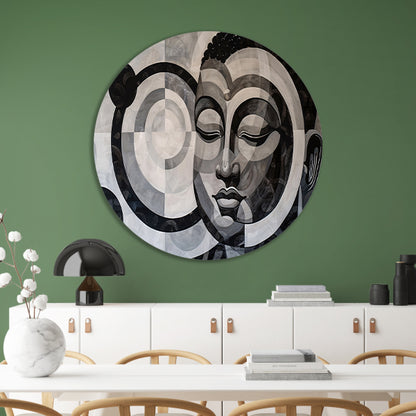 Surrealistisch Boeddha ontwerp met geometrische patronen forex muurcirkel