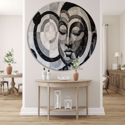 Surrealistisch Boeddha ontwerp met geometrische patronen forex muurcirkel