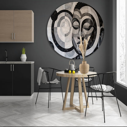 Surrealistisch Boeddha ontwerp met geometrische patronen forex muurcirkel