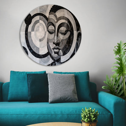 Surrealistisch Boeddha ontwerp met geometrische patronen forex muurcirkel