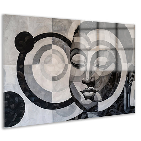 Surrealistisch Boeddha ontwerp met geometrische patronen acrylglas