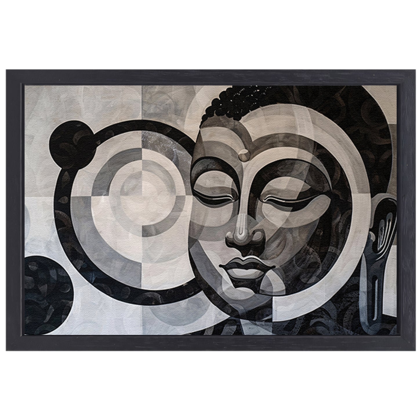 Surrealistisch Boeddha ontwerp met geometrische patronen canvas met baklijst