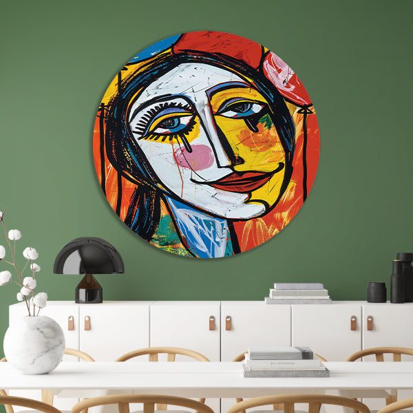 Expressief Portret met Kleurrijk Tranen aluminium muurcirkel