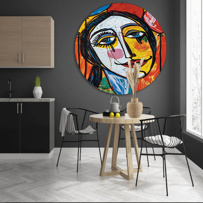 Expressief Portret met Kleurrijk Tranen aluminium muurcirkel