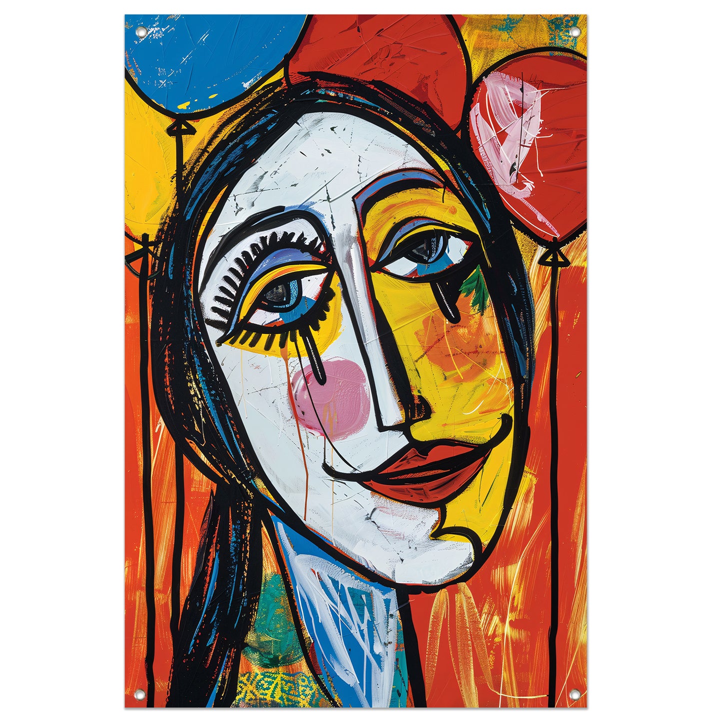 Expressief Portret met Kleurrijk Tranen tuinposter