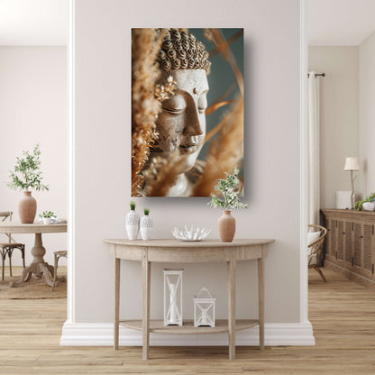 Meditatieve Boeddha omgeven door natuur acrylglas