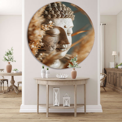 Meditatieve Boeddha omgeven door natuur forex muurcirkel