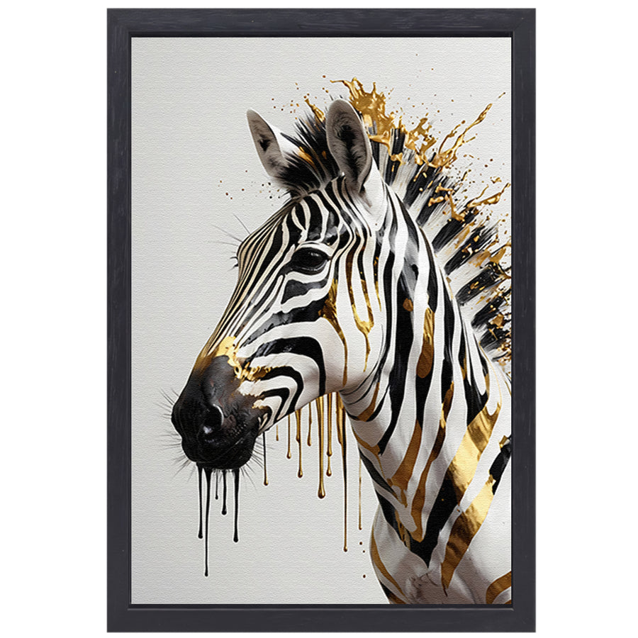 Zebra in Gouden Glans en Elegantie canvas met baklijst
