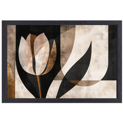 Minimalistische Sepia Tulip in Art Deco Stijl canvas met baklijst
