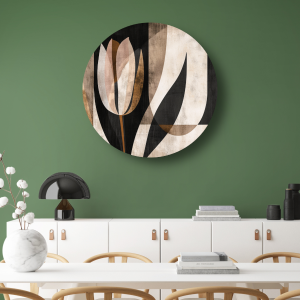 Minimalistische Sepia Tulip in Art Deco Stijl aluminium muurcirkel