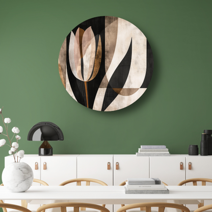 Minimalistische Sepia Tulip in Art Deco Stijl aluminium muurcirkel