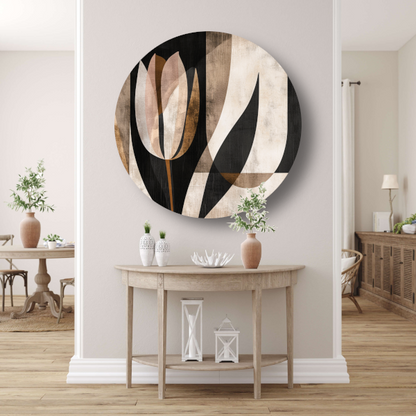 Minimalistische Sepia Tulip in Art Deco Stijl aluminium muurcirkel