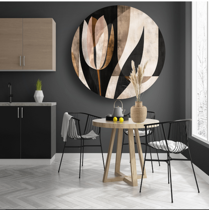 Minimalistische Sepia Tulip in Art Deco Stijl aluminium muurcirkel