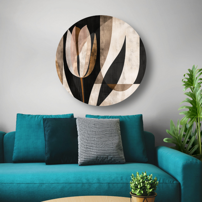 Minimalistische Sepia Tulip in Art Deco Stijl aluminium muurcirkel