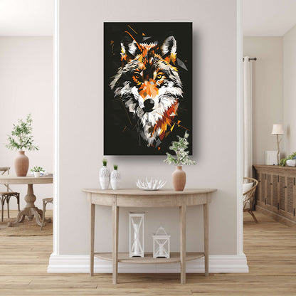 Abstract Geometrische Wolf Portret canvas met baklijst