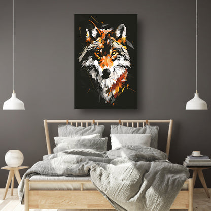 Abstract Geometrische Wolf Portret canvas met baklijst