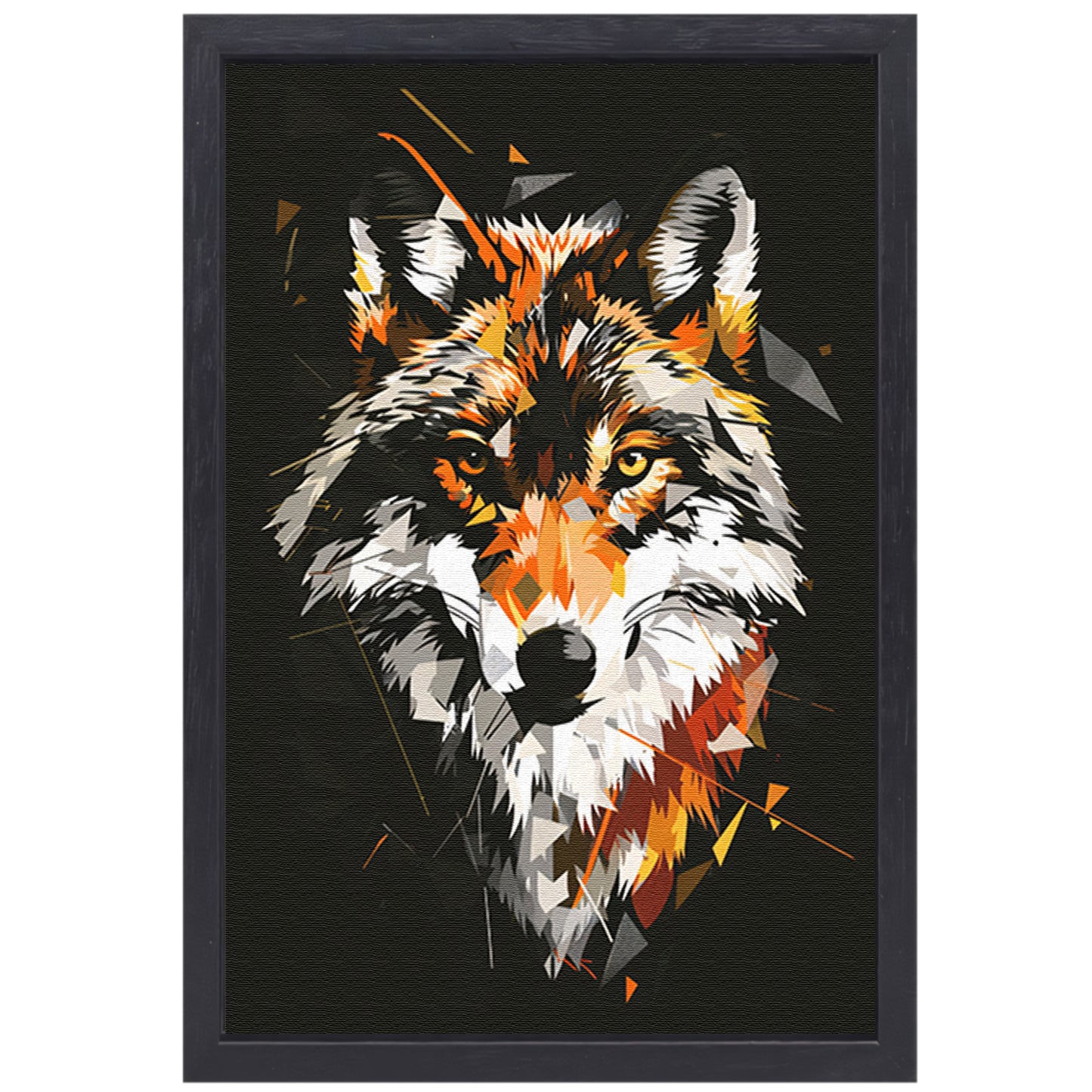 Abstract Geometrische Wolf Portret canvas met baklijst
