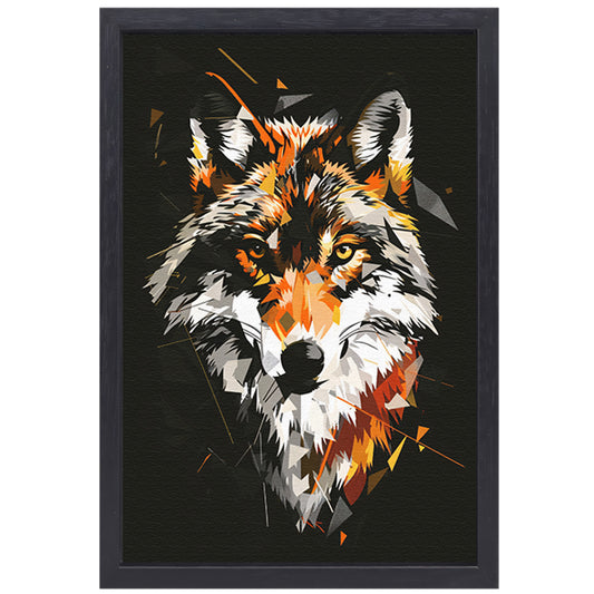 Abstract Geometrische Wolf Portret canvas met baklijst