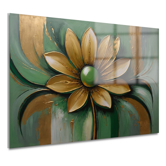 Gouden Bloem op Groene Achtergrond acrylglas