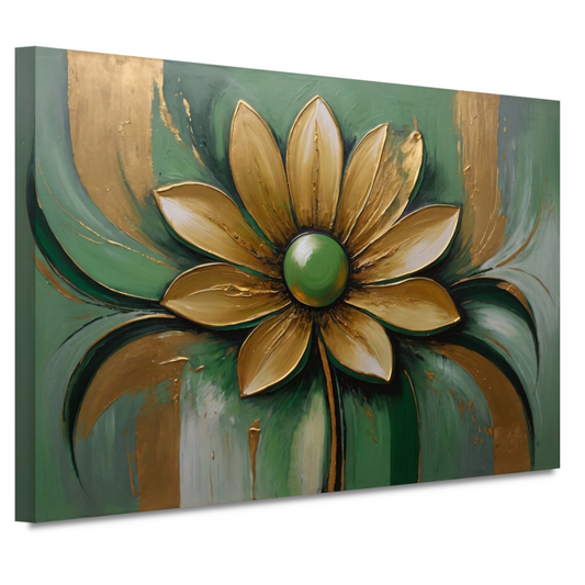 Gouden Bloem op Groene Achtergrond canvas