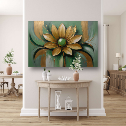 Gouden Bloem op Groene Achtergrond acrylglas