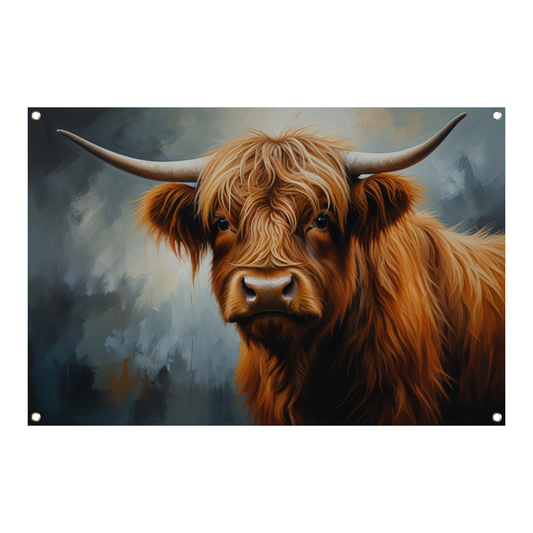 Schotse Hooglander Portret in Olieverf tuinposter