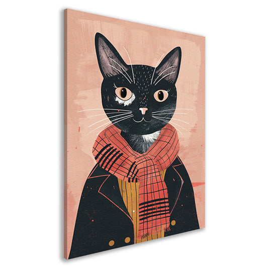 Modern illustratie van een kat met sjaal canvas