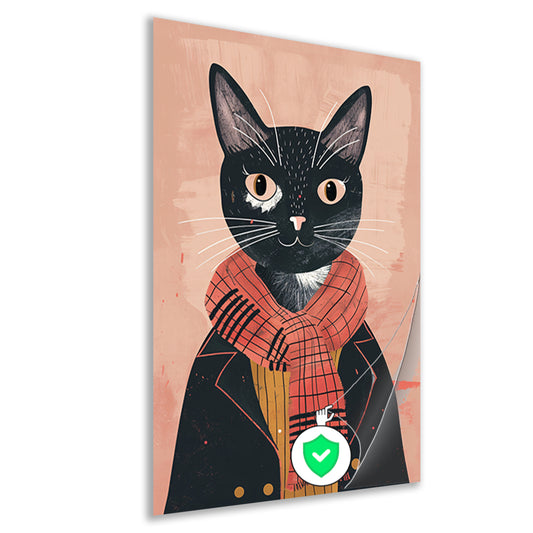 Modern illustratie van een kat met sjaal poster
