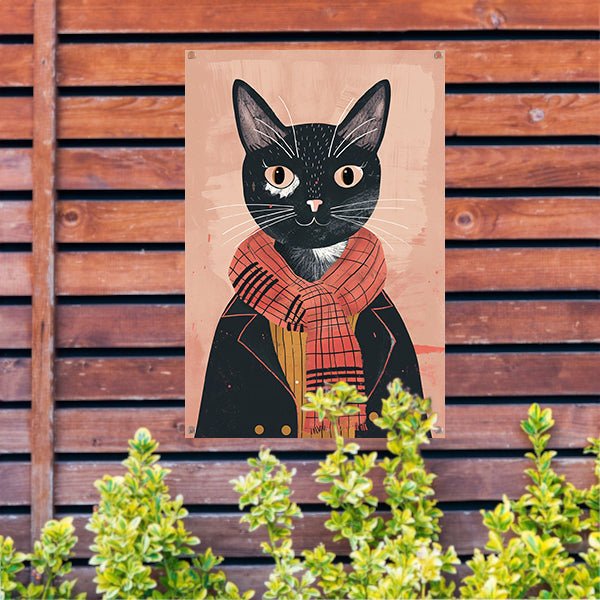 Modern illustratie van een kat met sjaal tuinposter