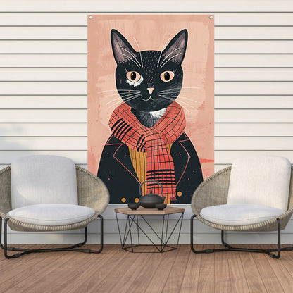 Modern illustratie van een kat met sjaal tuinposter