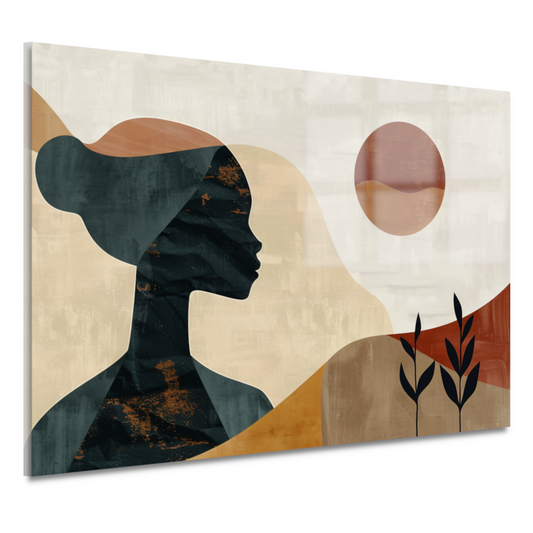 Abstract silhouet van een vrouw met natuurlijke kleuren acrylglas
