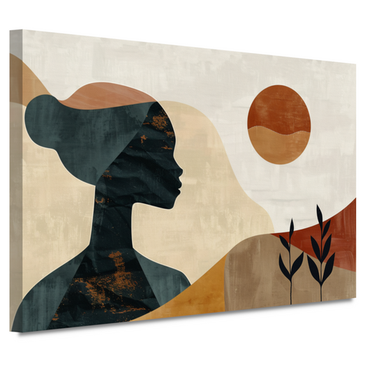 Abstract silhouet van een vrouw met natuurlijke kleuren canvas