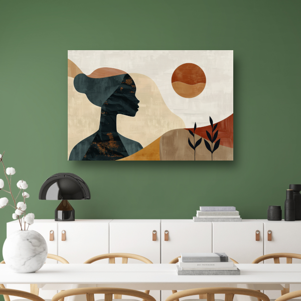 Abstract silhouet van een vrouw met natuurlijke kleuren poster