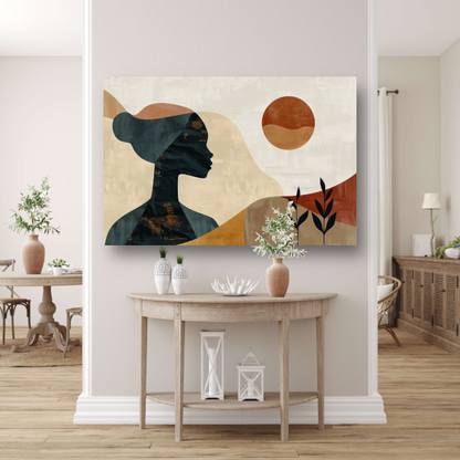 Abstract silhouet van een vrouw met natuurlijke kleuren poster