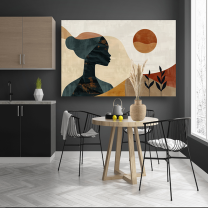 Abstract silhouet van een vrouw met natuurlijke kleuren acrylglas