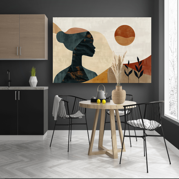 Abstract silhouet van een vrouw met natuurlijke kleuren poster