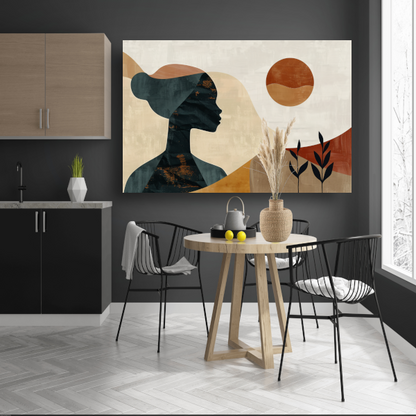 Abstract silhouet van een vrouw met natuurlijke kleuren poster