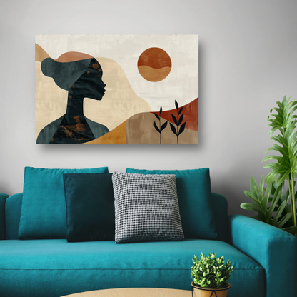 Abstract silhouet van een vrouw met natuurlijke kleuren poster