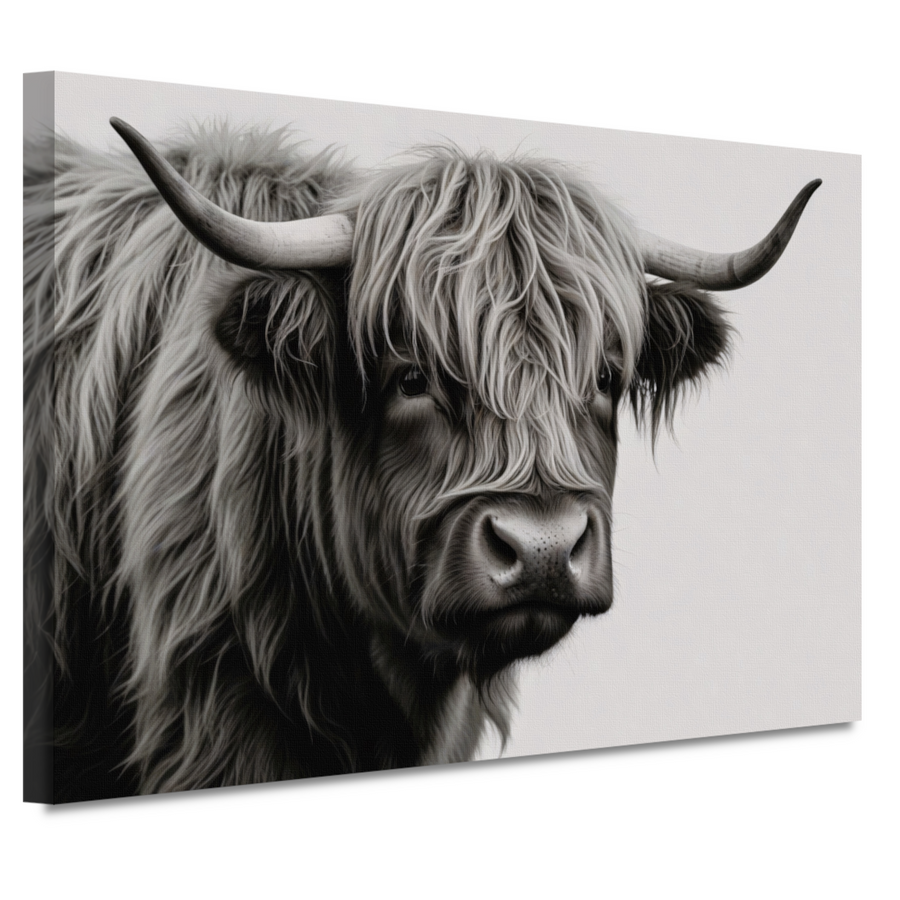 Minimalistische Schotse Hooglander in Zwart-Wit canvas
