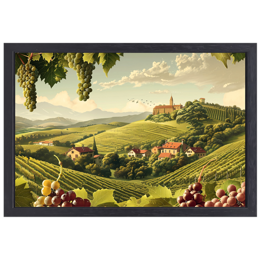 Impressionistische wijngaard met druiven canvas met baklijst