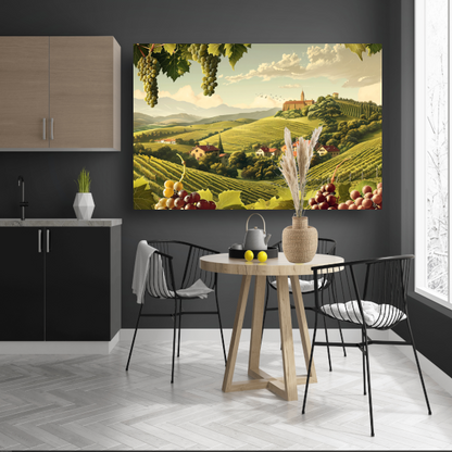 Impressionistische wijngaard met druiven canvas met baklijst